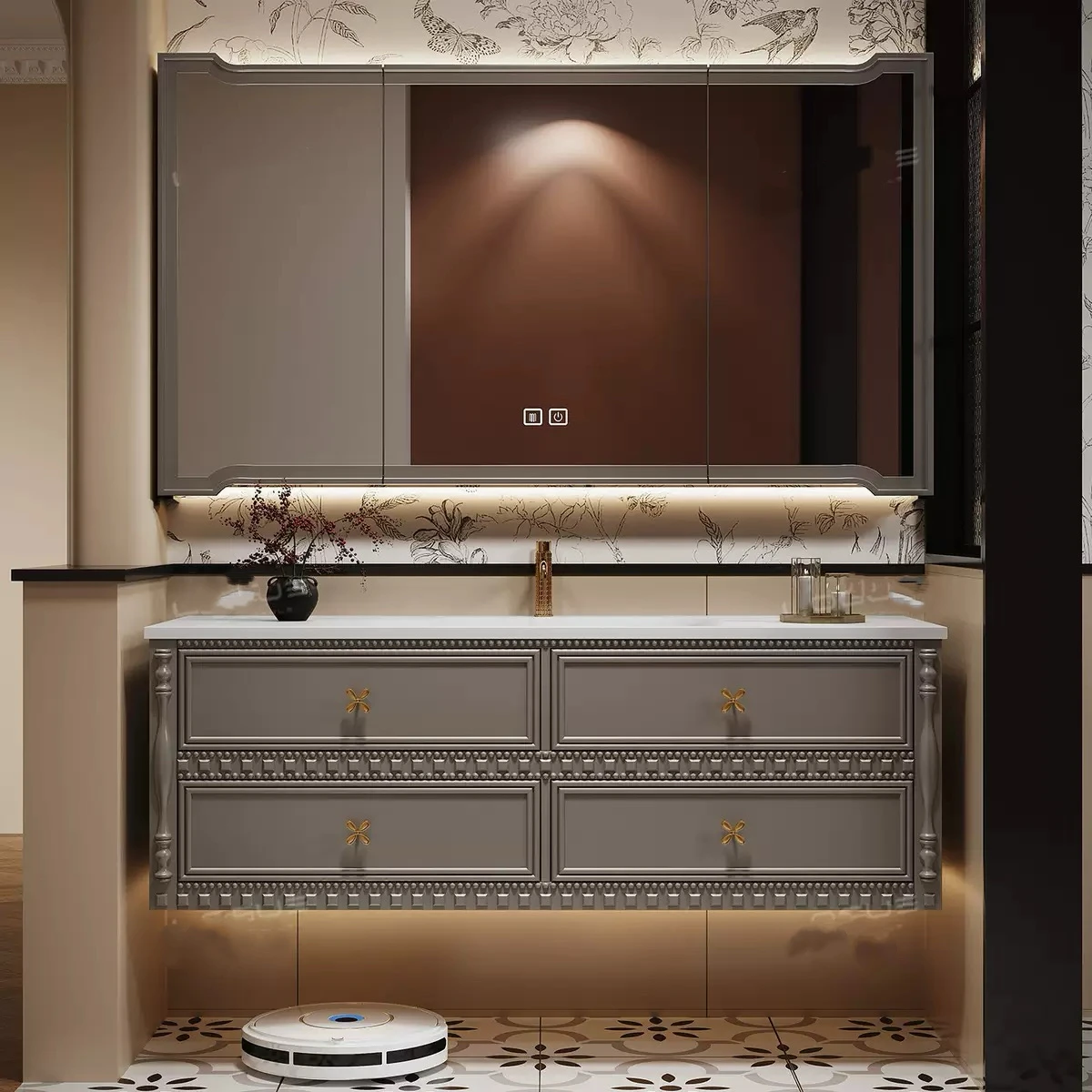 Whole-House Custom Modern Bathroom Cabinet Panel Storage Furniture Bathroom Vanity Cabinet With Sink