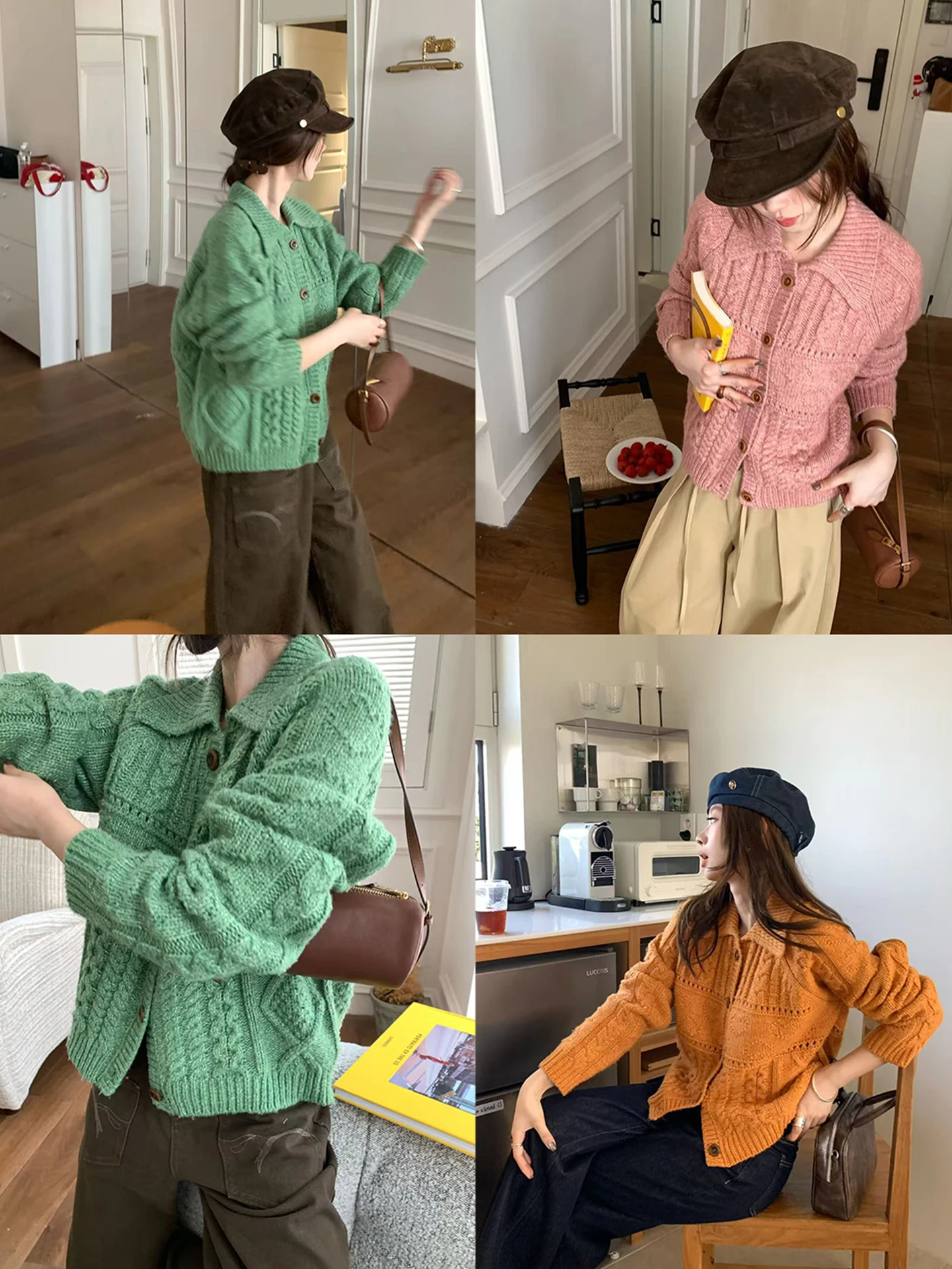 

Женский вязаный кардиган Yorkire Dusk: уютный, с длинными рукавами, винтажный стиль, крупная вязка, мягкий полиэстеровый трикотаж