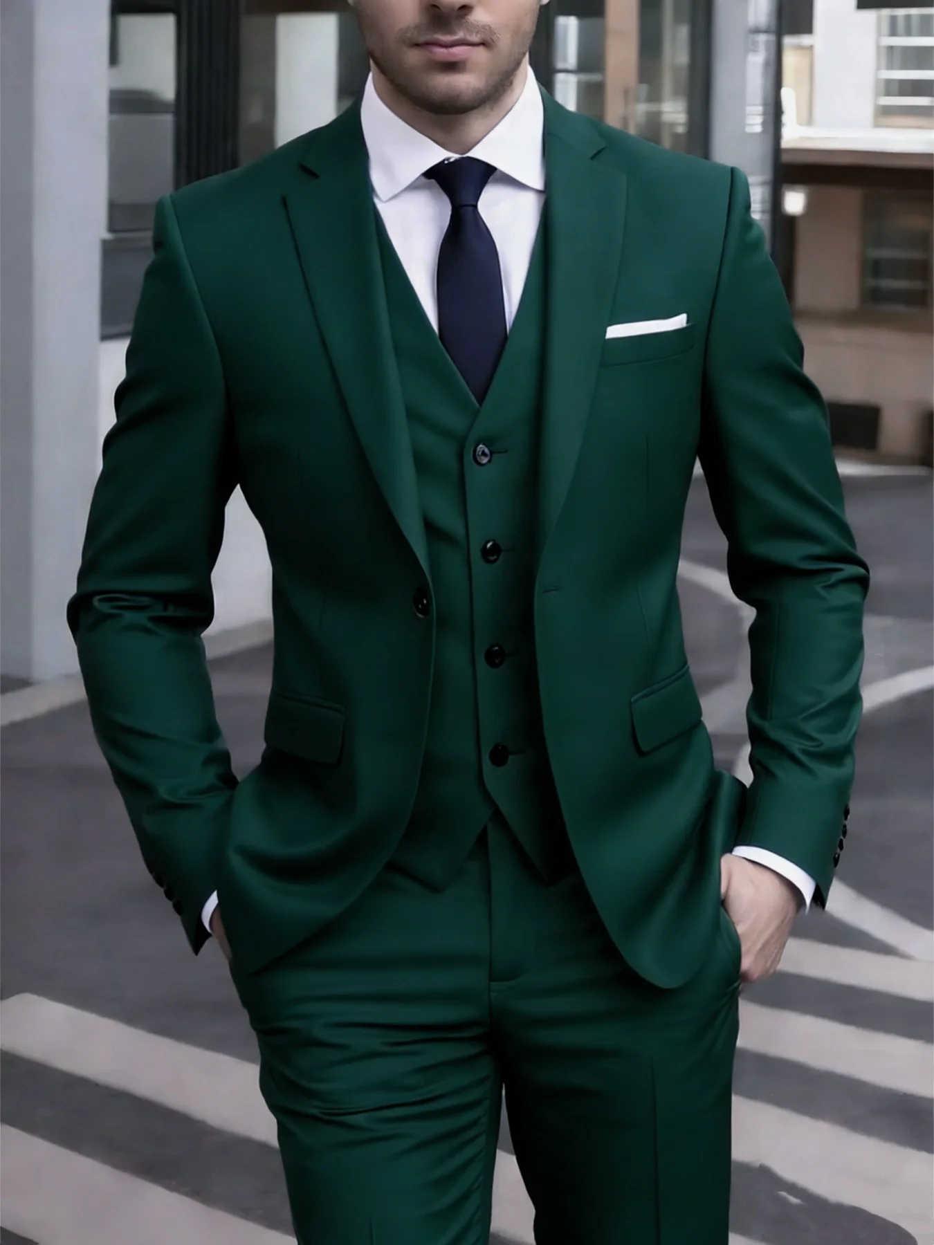 

Men's High-End Formal Suit Set Single Breasted Solid 3-Piece Blazer Vest Pants Elegant Office Party Wedding