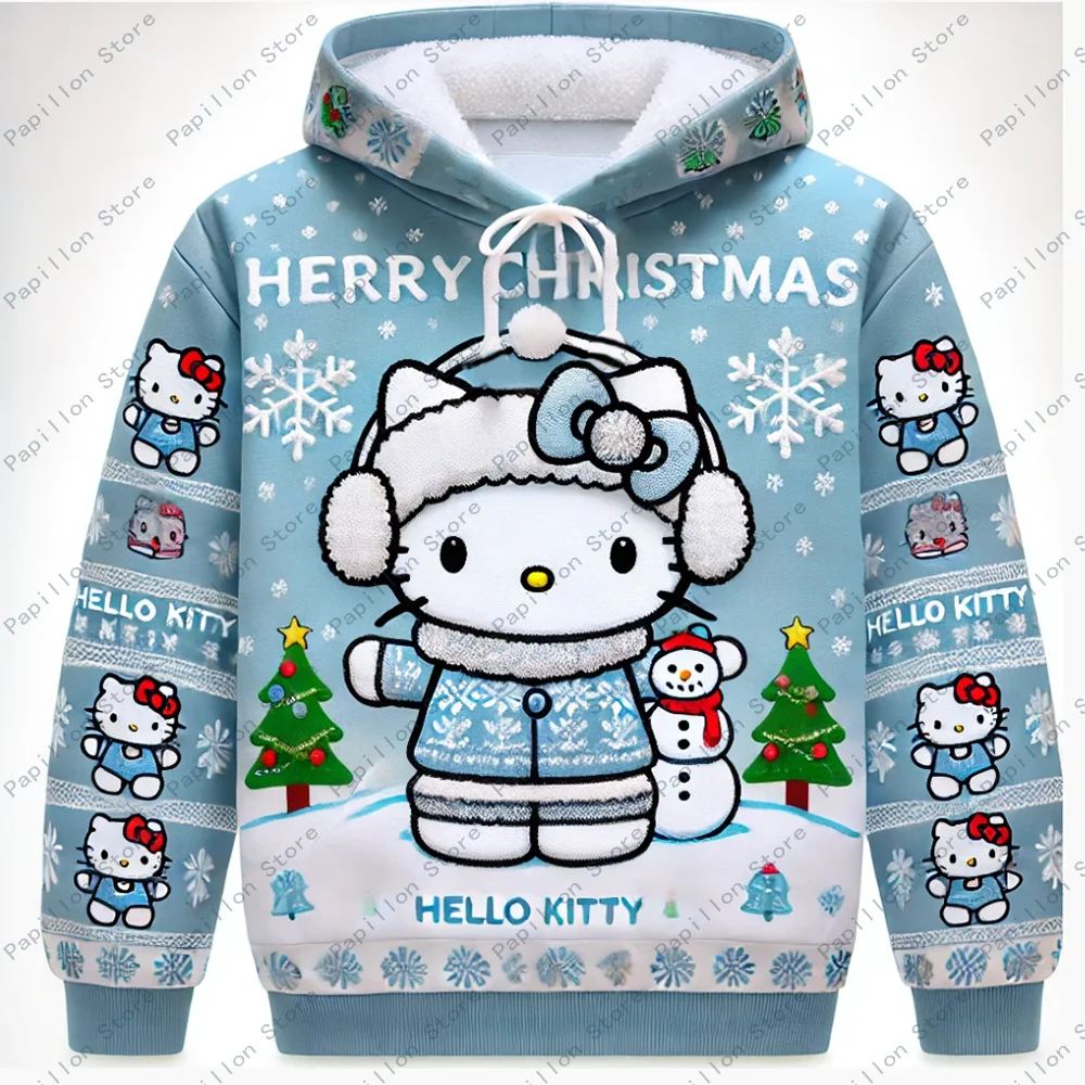 Hello Kitty Tree Friend Pullover Hoodie Women Santa Claus Tree Girls Tee Top Clothes Sweatshirts Hoodie Halloween Gift Christmas