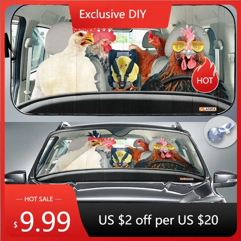 

Chicken Family Car Sunshade, Chicken Car Decoration, Chicken Gift, Gift For Famer, Car Sun Protector, Home Decor PHT092205R01