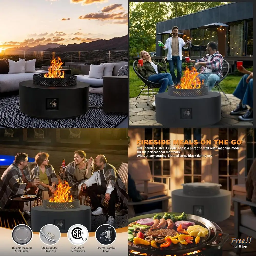 

32 Inch Round Propane Gas Fire Pit Table with 65,000 BTU, Baking Sheet, Wind Guard, and 16-inch Diameter for Outdoor Use