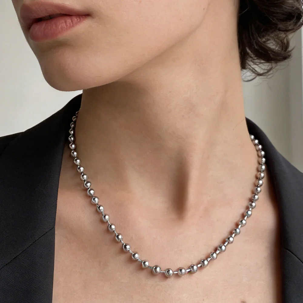 Classic Cuban Women Necklace Stainless Steel Multi Round Beads Choker Cable Chain Stackable No Fade Golden Paperclip Necklaces