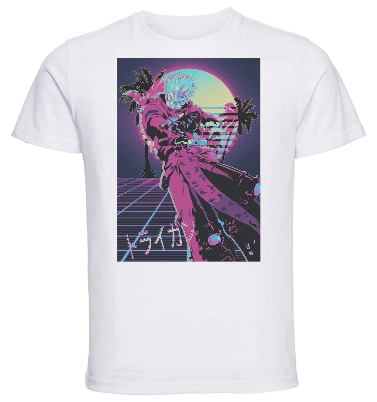 

T-Shirt Unisex - White - Vaporwave 80s Style - Trigun Vash the Stampede