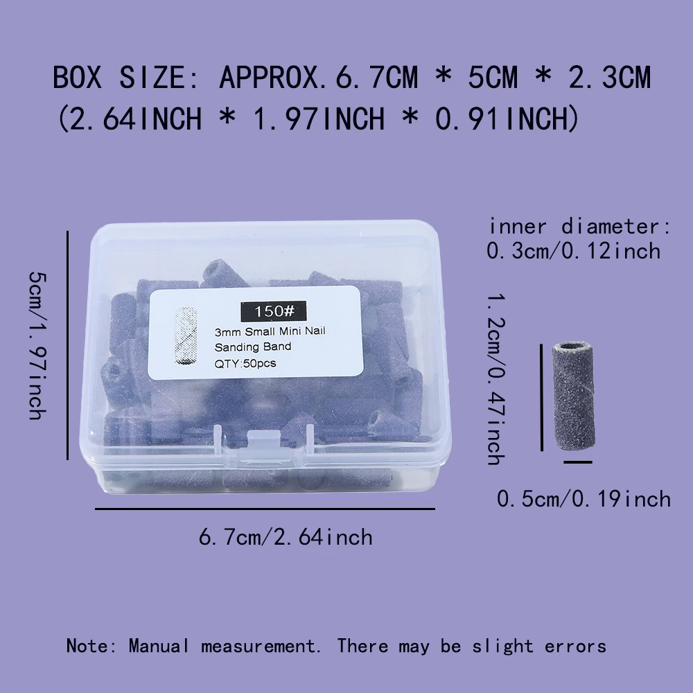 Bandas de lijado de uñas de 3mm, Mini broca negra y morada de grano 150/240/320/400, accesorio de lima de uñas eléctrica, herramienta de manicura de pulido