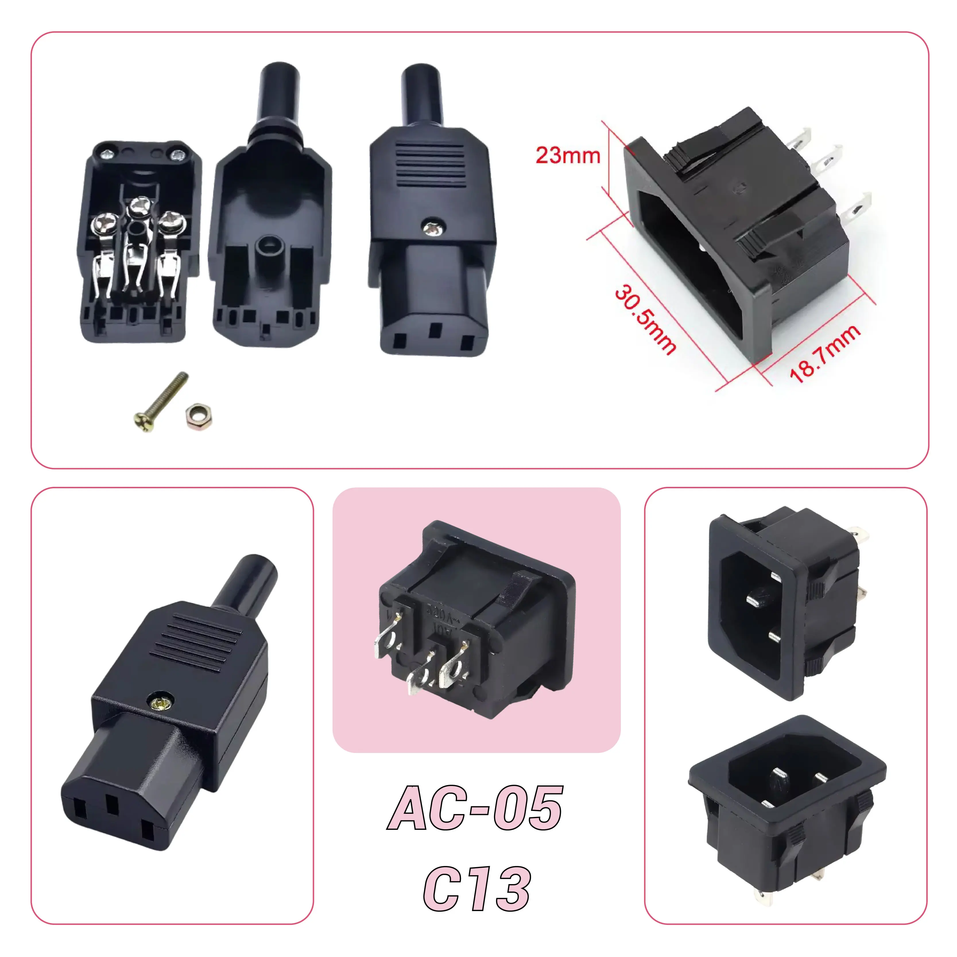 

IEC320 C13 Электрическая розетка AC-05 3-контактный 250 В 10 А Предохранитель Женский Мужской Входной разъем Крепление на розетку