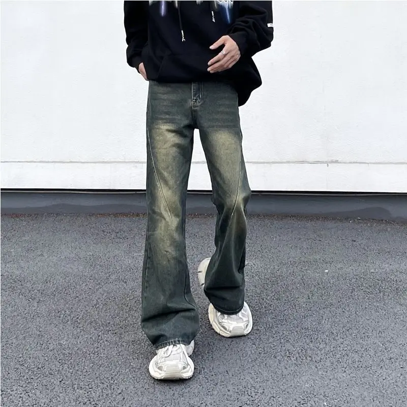 

Мужские джинсы American High Street CleanFit, тяжелые расклешенные брюки в стиле ретро, свободные прямые широкие брюки, модные повседневные джинсы