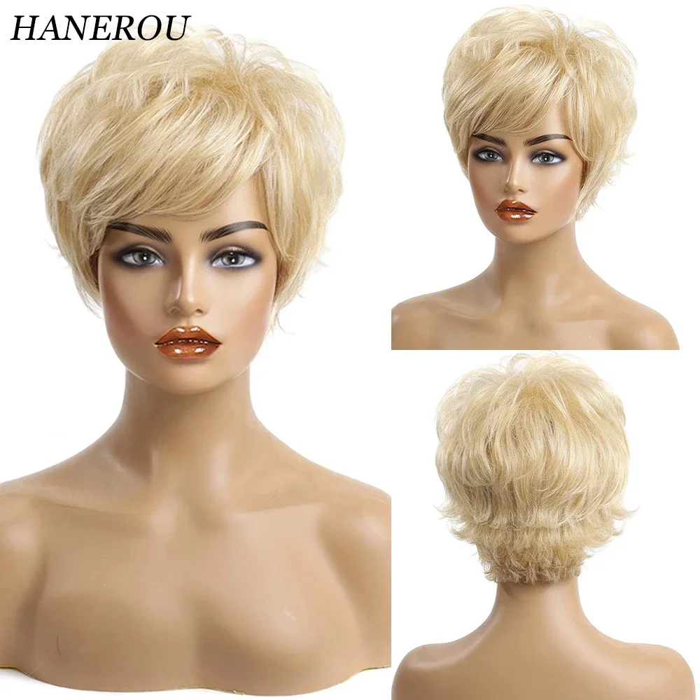 

HANEROU Pixie Cut Short Straight Wavy Wigs Synthetic Blonde Women Natural Hair Wig for Daily Party Cosplay