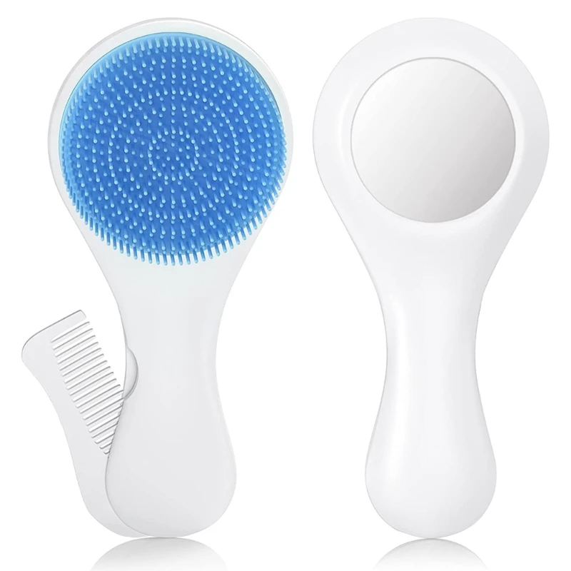 Newborn Cradle Caps Brush Soft Hair Brush Hair Comb Mirror Travel Hair Styling Comb for Baby Toddler Bath Head Massager