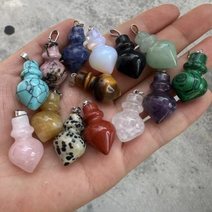 10pcs 17x25mm Cone Shape Crystal Reiki Natural Stone Pendant Charms DIY Pendulum Dowsing Scrying Divination Pendulo
