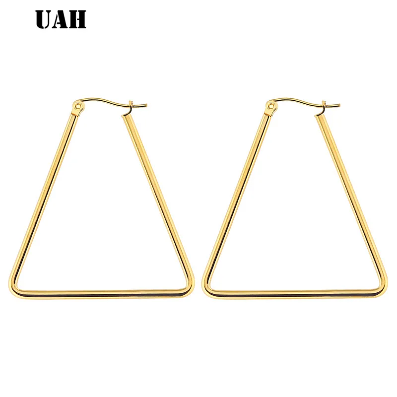 UAH  2018 New Gold color circle creole earrings, Stainless Steel Big Triangle Hoop Earrings gifts for women