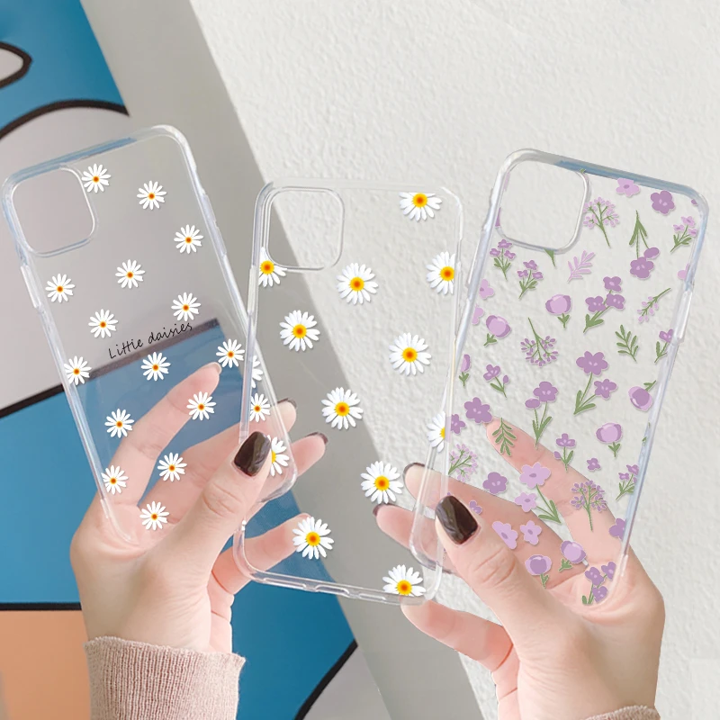 Vintage Flower Daisy Pattern Case For Samsung Galaxy S20 S21 S22 Plus Ultra A13 A22 A50 A70 A71 A51 A73 A53 A33 A10 Cover Clear