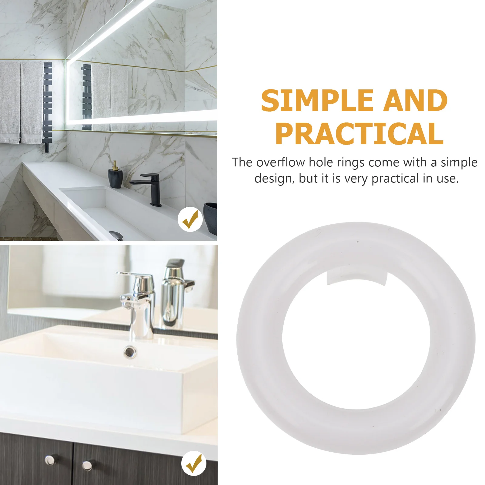 

60Pcs Wash Basin Overflow Rings High Class Material Sanitary Accessories Practical Design Long Service Life Basin Supplies