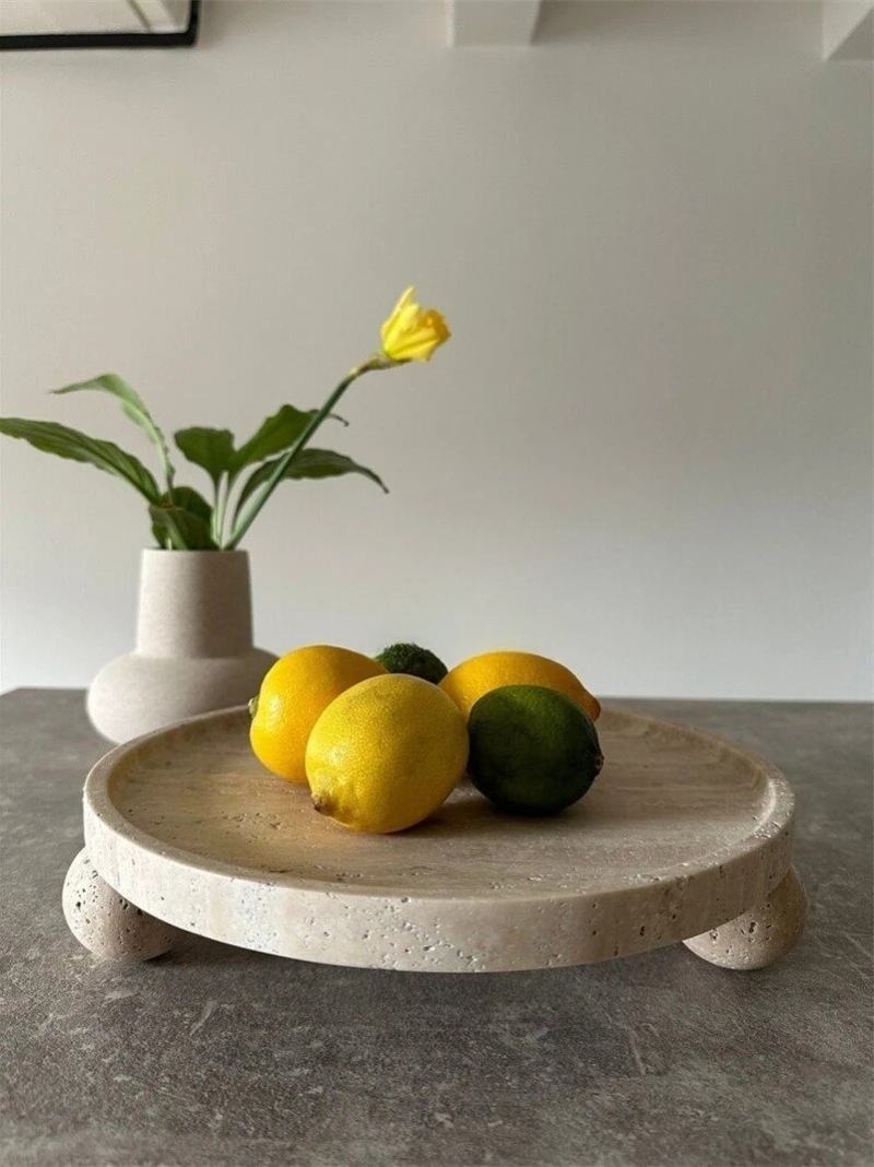 Yellow Cave Marble Coffee Table Fruit Plate Snack Plate Home Living Room Bedroom Countertop Tray Decorative Ornament