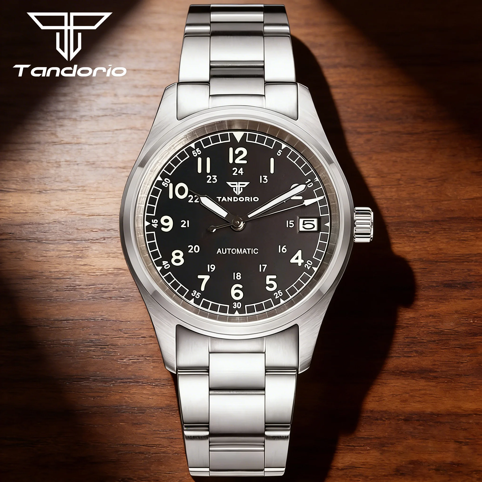 

Мужские часы Tandorio Pilot Aviator Style NH35, механические, автоматические, 20BAR, для дайвинга, с сапфировым стеклом, циферблаты: лососевый/черный/белый, 36 мм