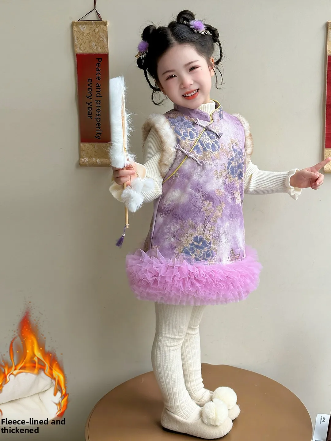 

Thiened лоскутный жилет, китайская юбка для девочек Dr Qipao, длинный све, воротник-стойка, костюм для празднования года