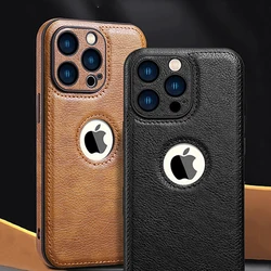 High Quality PU Leather Case for Apple iPhone 17 16 ProMax 11 12 13 14 15 Plus X XR Logo View Luxury Business Mobile Phone Cover