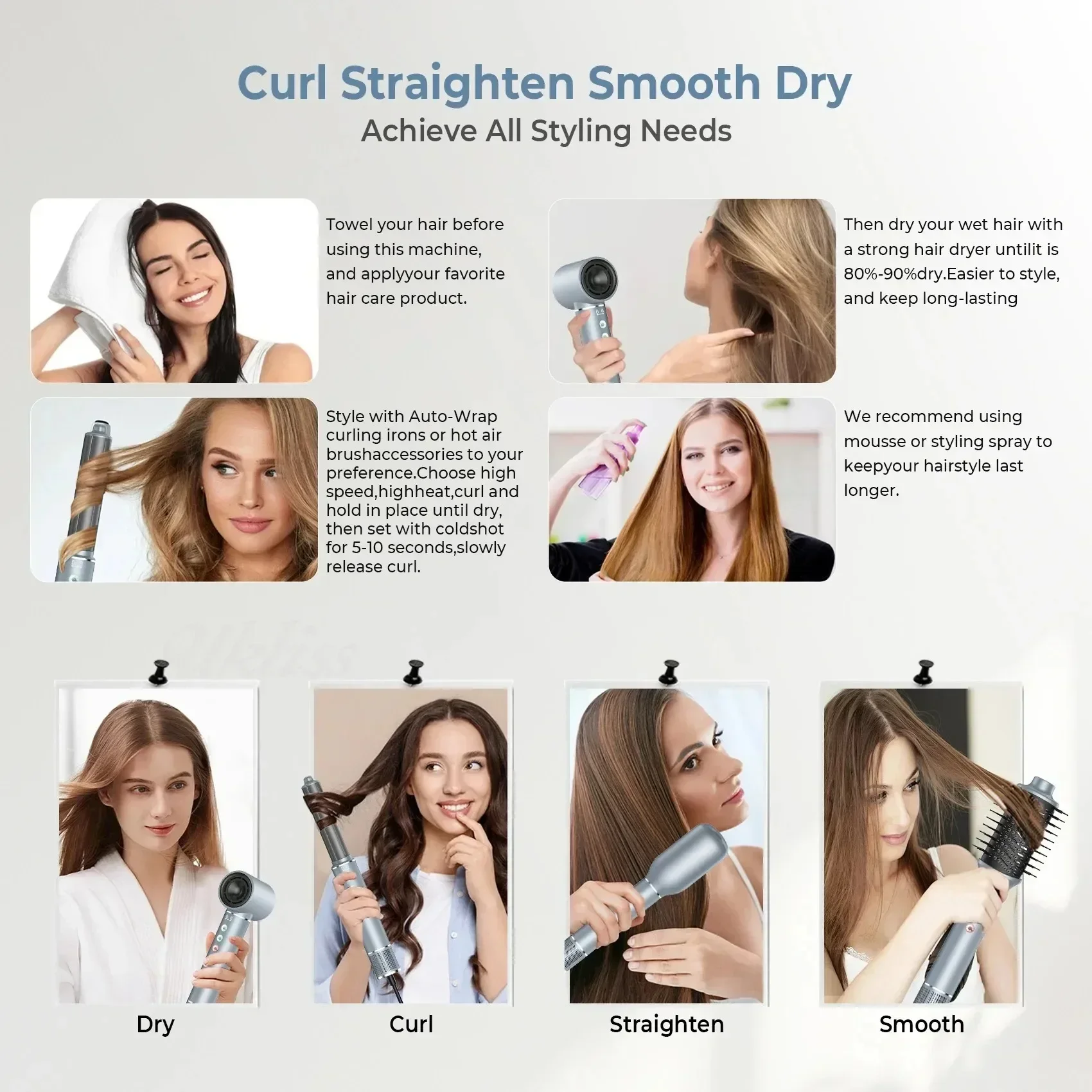 Professional 5 in 1 High Speed Hair Dryer Styling Tool Hot Air Brush Negative Ions  Air Styling Curling Iron 1400W Powerful Wind