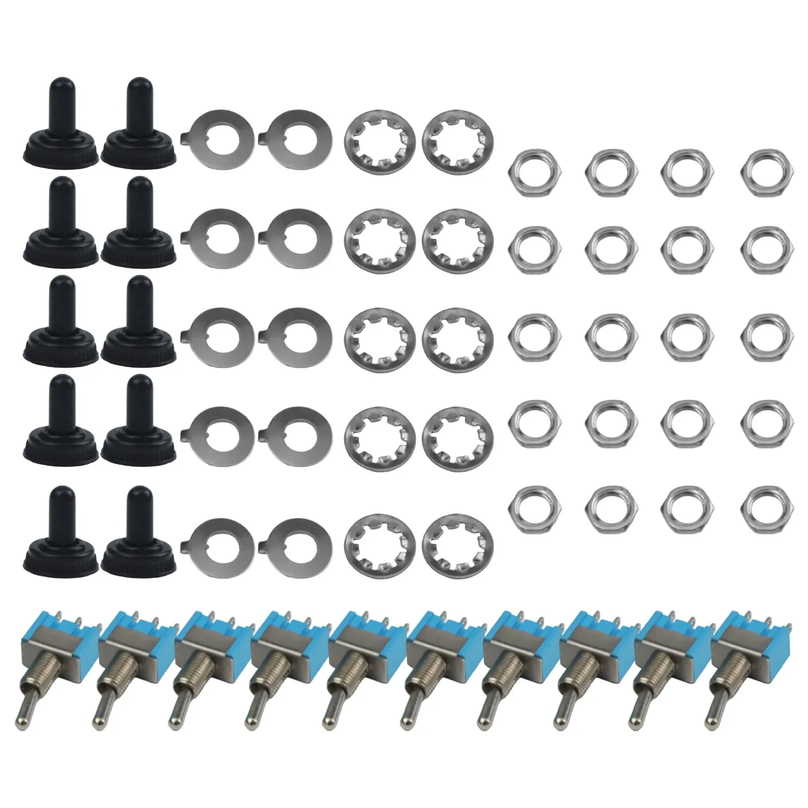 

Набор из 10 тумблеров Mini ONON с рейтингом IP65, предназначенных для использования в автомобильных и бытовых настройках.