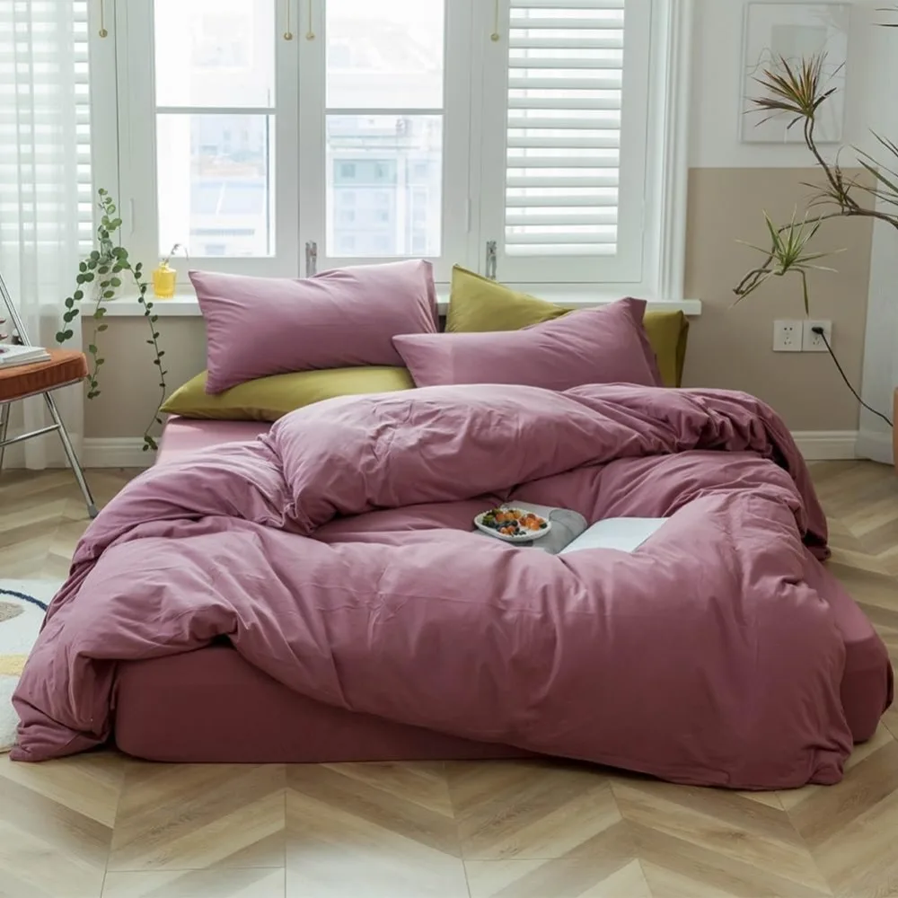 Purple Duvet Cover Full 3 Piece Mauve Bedding Set Soft Jersey Knit Cotton with 2 Pillowcases