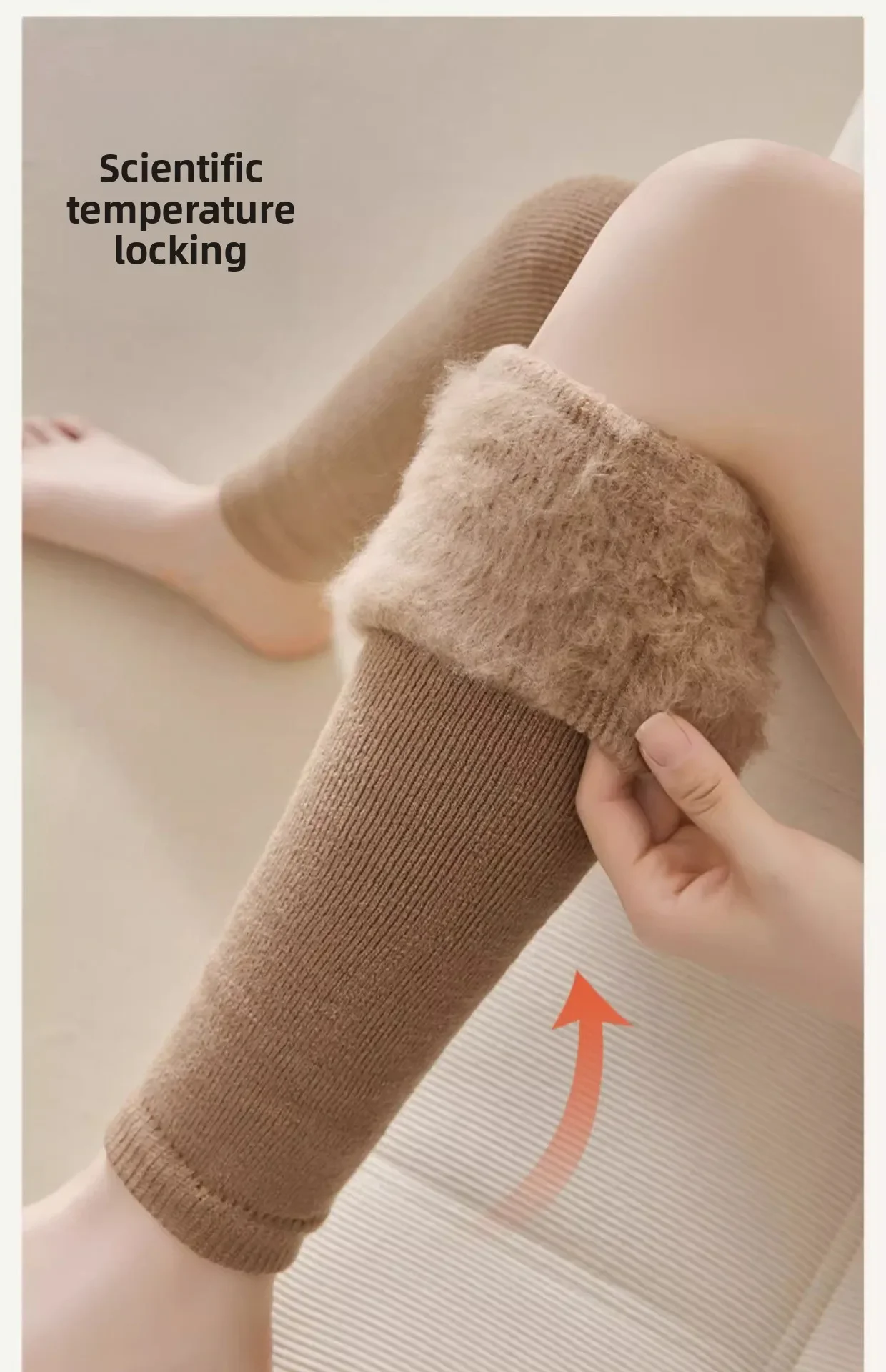 Overknee-Socken für Damen, mit Thermo-Fleece gefüttert, verdickte Wolle, Beinwärmer, Winter-Knieschutz gegen Kälte – Detail 5