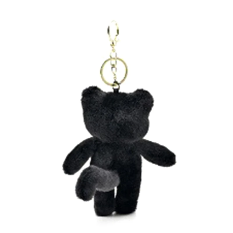 652F Speechless Cat Keychain Plush Mysterious Black Cat Doll Toy Keyring Bag Charm Backpack Decor Car Keys Holder for Couple