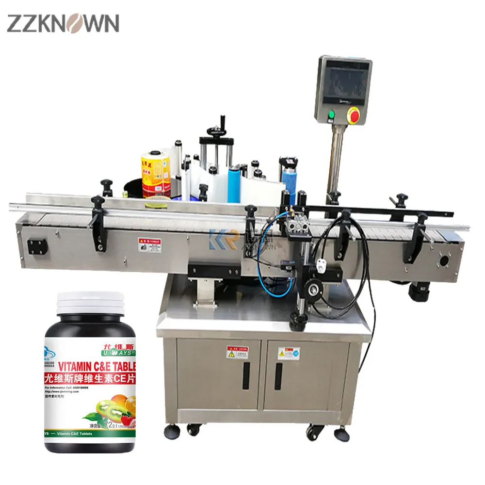 KN-LMS-650A สติกเกอร์กาวขวดแก้วพลาสติกกลมอัตโนมัติราคาเครื่องติดฉลากสองด้าน