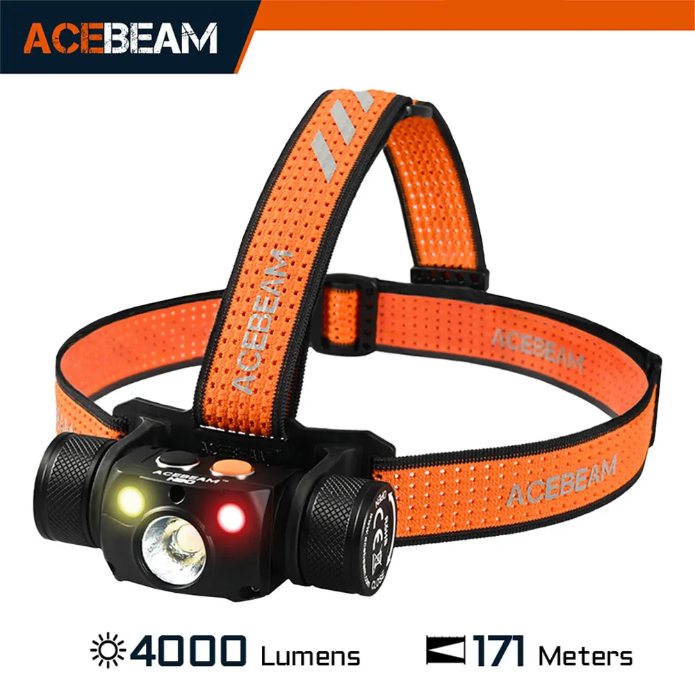 Acebeam H30-CRI Headlamp Ultra Bright 4000 Lumens USB-C Rechargeable Headlight Available in RED/GREEN/UV/CRI Aux LED Options