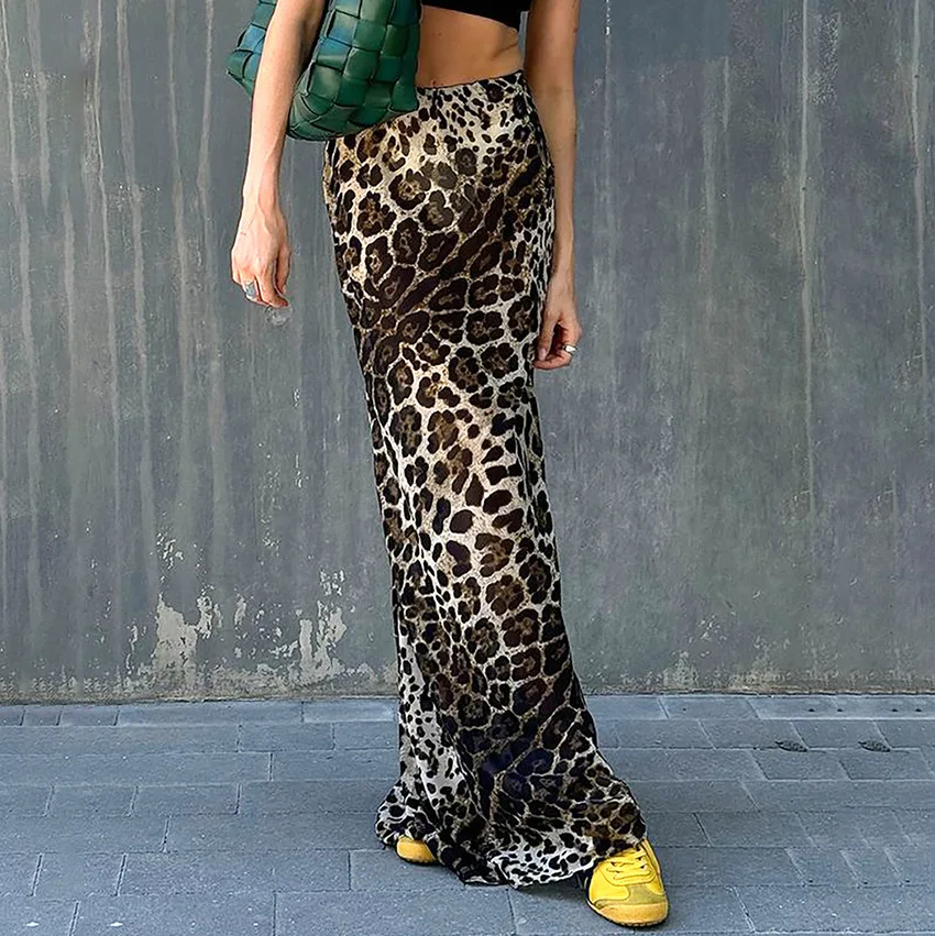 

Sexy Women's High Waisted Long Skirt Vintage Leopard Printed Ankle-length Skirt Casual Y2k Street Dating Midiskirt