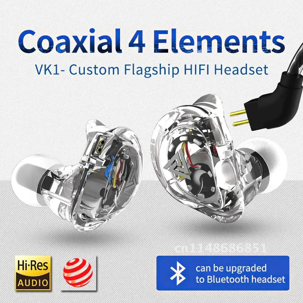 QKZ VK1 3.5mm Wired Headphones New Edition 4 Drive Unit Bass HiFi Earphone Musician Monitor Headset Sport Earbuds fone de ouvido