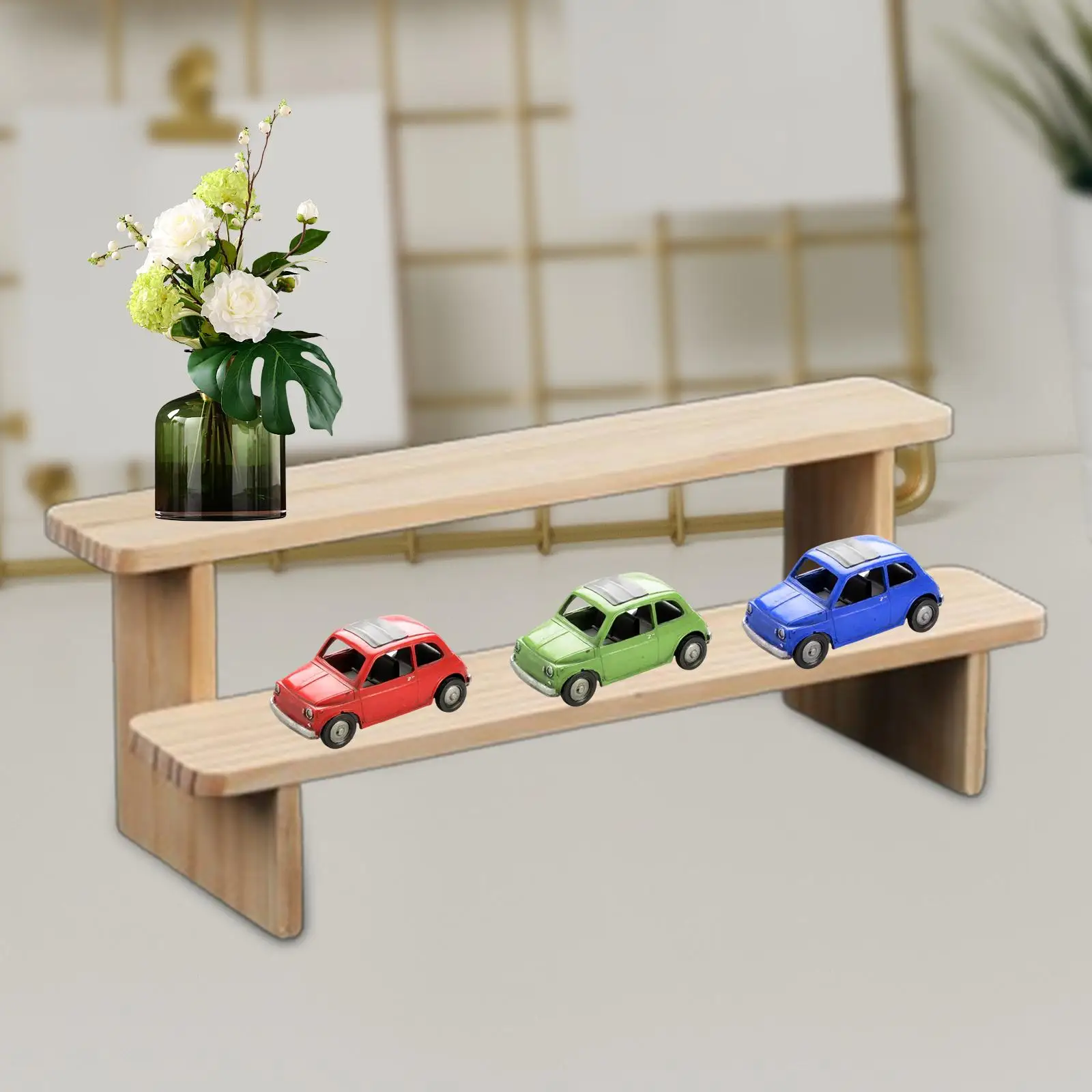 Wooden Step Display Riser Shelf for Jewelry Perfume Cosmetic Figurine Dolls Collection Showcase Stand for Counter Tabletop