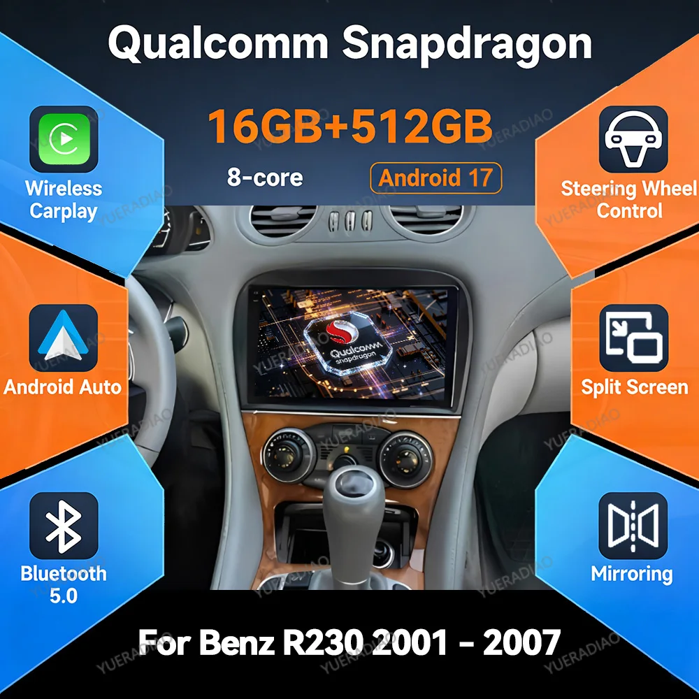 Android 17 Car Radio For Mercedes-Benz SL R230 SL350 SL500 SL55 SL600 SL65 2001 2002 - 2007 Mirror Link 4G LTE 5G WIFI GPS NAVI