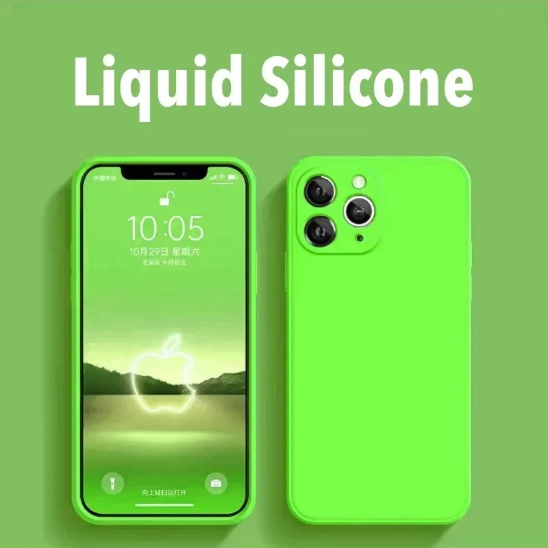 New Official Neon Liquid Silicone Colorful Soft Case for iPhone 15 14 13 12 11 Pro Max Plus XS XR X Fluorescent Microfiber Cover