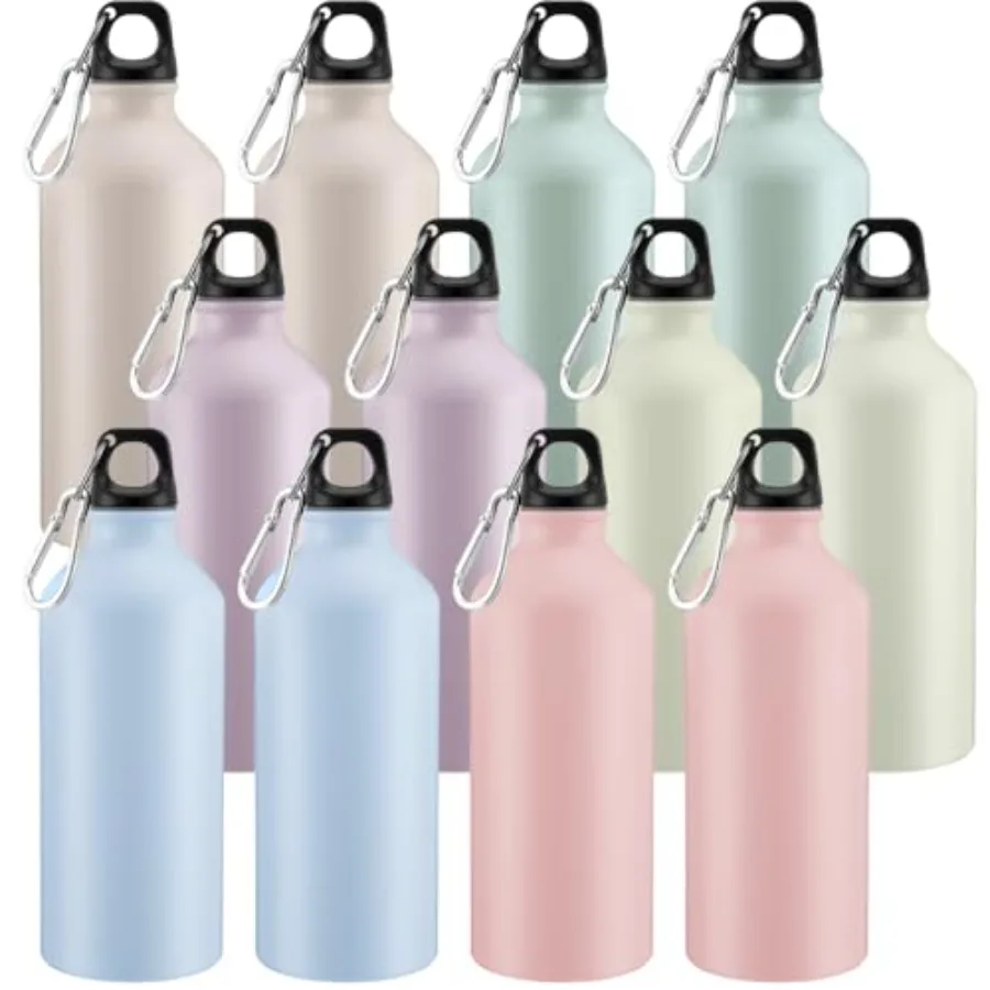 

12 Pcs 20oz Aluminum Water Bottles Bulk - Reusable Lightweight Sports Bottles with Leak-proof Twist Cap and Buckle for Gym, Hik