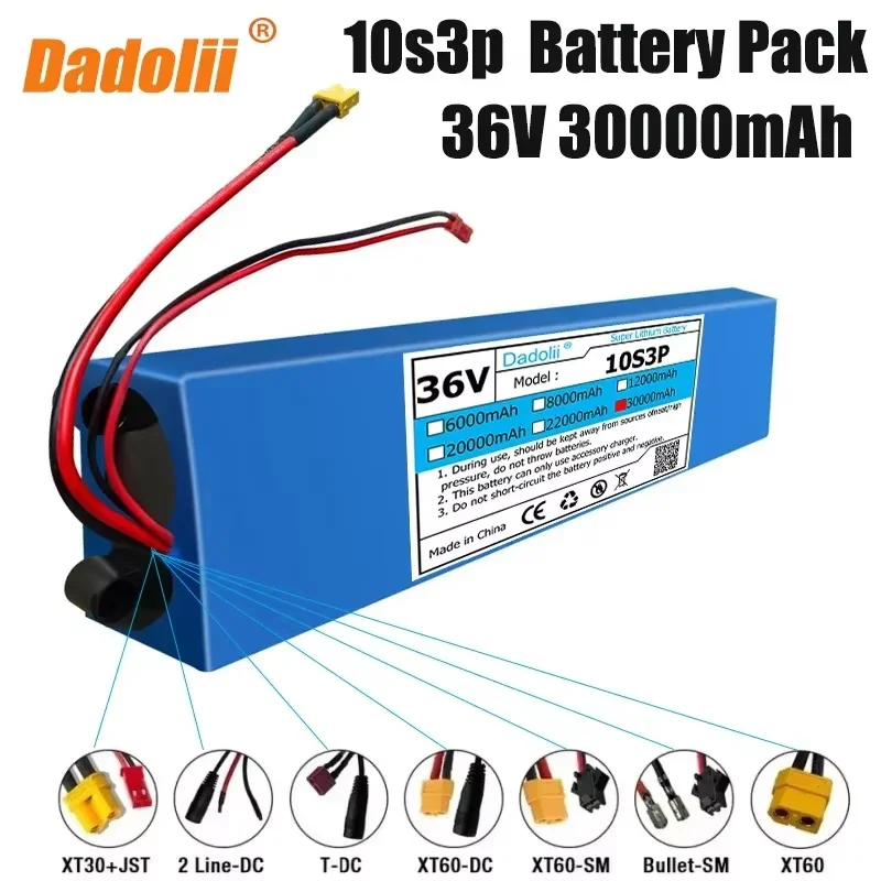 

2025 36V 30Ah 18650 Lithium Battery Pack 10S3P 30000mah 500W Same Port 42V Electric Scooter M365 Ebike Power Battery with BMS