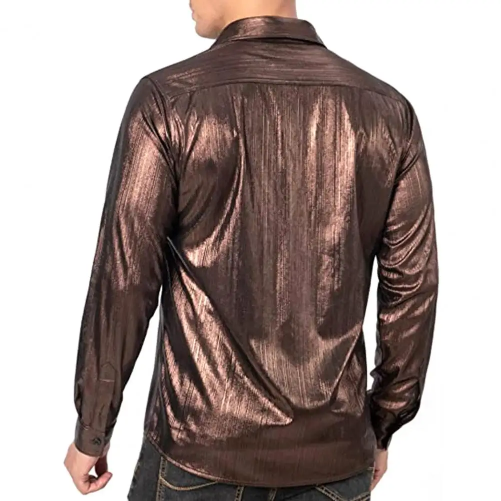 

Мужская рубашка с длинным рукавом для выступлений на сцене, стильная мужская повседневная рубашка с отложным воротником и длинным рукавом, однотонная, свободного кроя