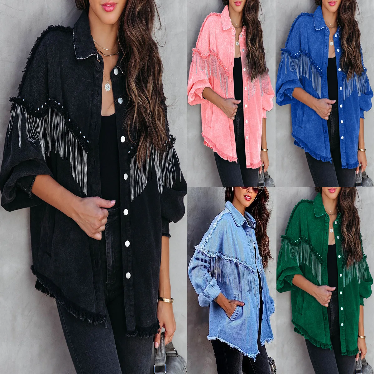 Spring and Autumn Pure Color Leisure Heavy Industry Ins Style Chain Rivet Street Single Row Button Jacket 641