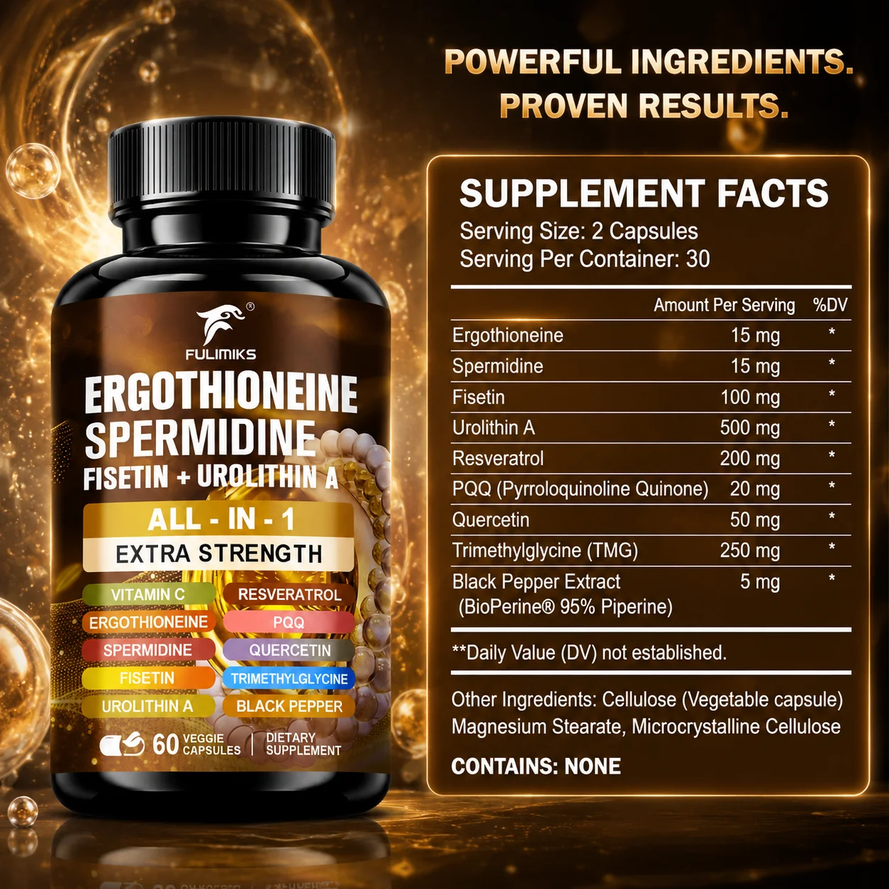 All-in-One CoQ10 + Ergothioneine Spermidine Supplement Combo, with Fisetin, Resveratrol, PQQ, Quercetin, TMG, Citrus Bergamot & Turmeric, Supports Heart Health, Energy, Focus, Antioxidant Care & Everyday Wellness, Packaging May Vary