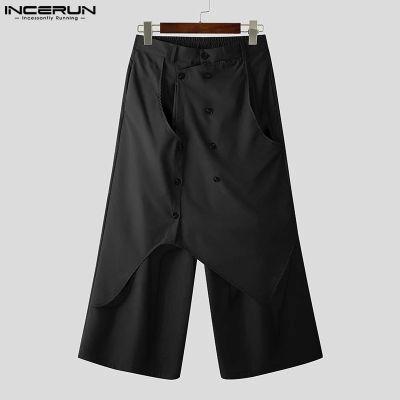 INCERUN 2024 Korean Style Men\'s Trousers Retro Irregular Design Long Pants Casual Streetwear Male Solid Wide Leg Pantalons S-5XL