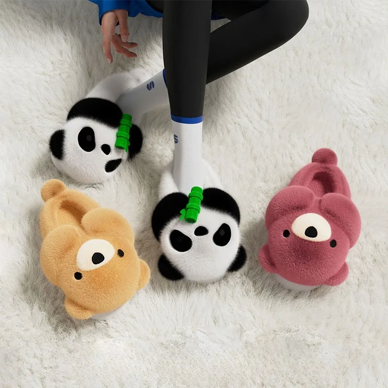 Panda Bear Root Cotton Slippers Female Cute Home Platform Couple Indoor Warm Plush Cotton Shoes for Women Man