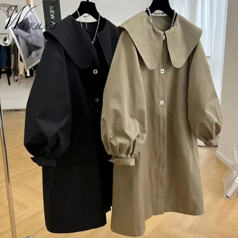 

Design Long Doll Collar Trench Coats Oversize 3xl Sweet Lined Windbreaker Women Loose Spring New Outerwears Single Breasted