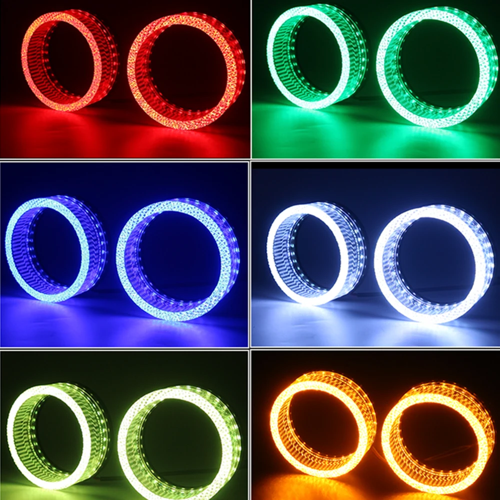 SANVI 2Pcs 5D Bluetooth App Control WRGB Crystal Angel Eyes Mask LED Halo Rings DRL Tuning Light for Projector Lense Install