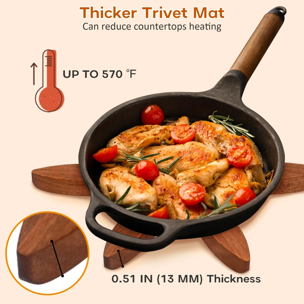 Multif Wooden Tree Trivets 5 Trivets + 1 Stand Natural Foldable Kitchen Trivet Easy Storage Suited for Hots Pans/Bowl Teapot Hot