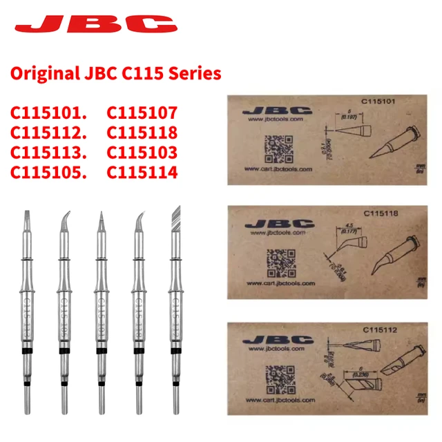 Oryginalne końcówki lutownicze JBC C115 do precyzyjnych prac naprawczych, modele C115112 C115118, do uchwytu stacji lutowniczej JBC Sugon NT115-A Nano.
