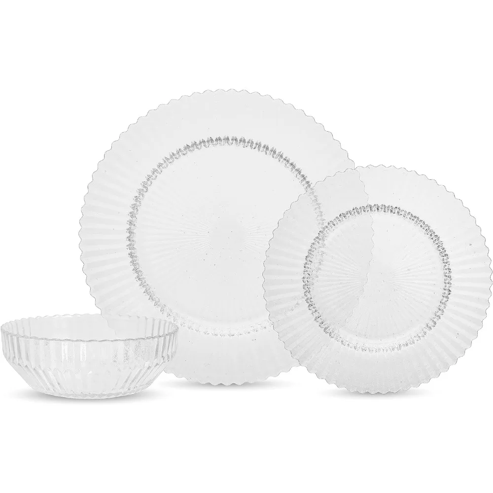 

Glass 12-piece Dinnerware Set Transparent Fashionable Kitchen Utensils Dinner Plates Set Complete Tableware For Cutlery New Bar