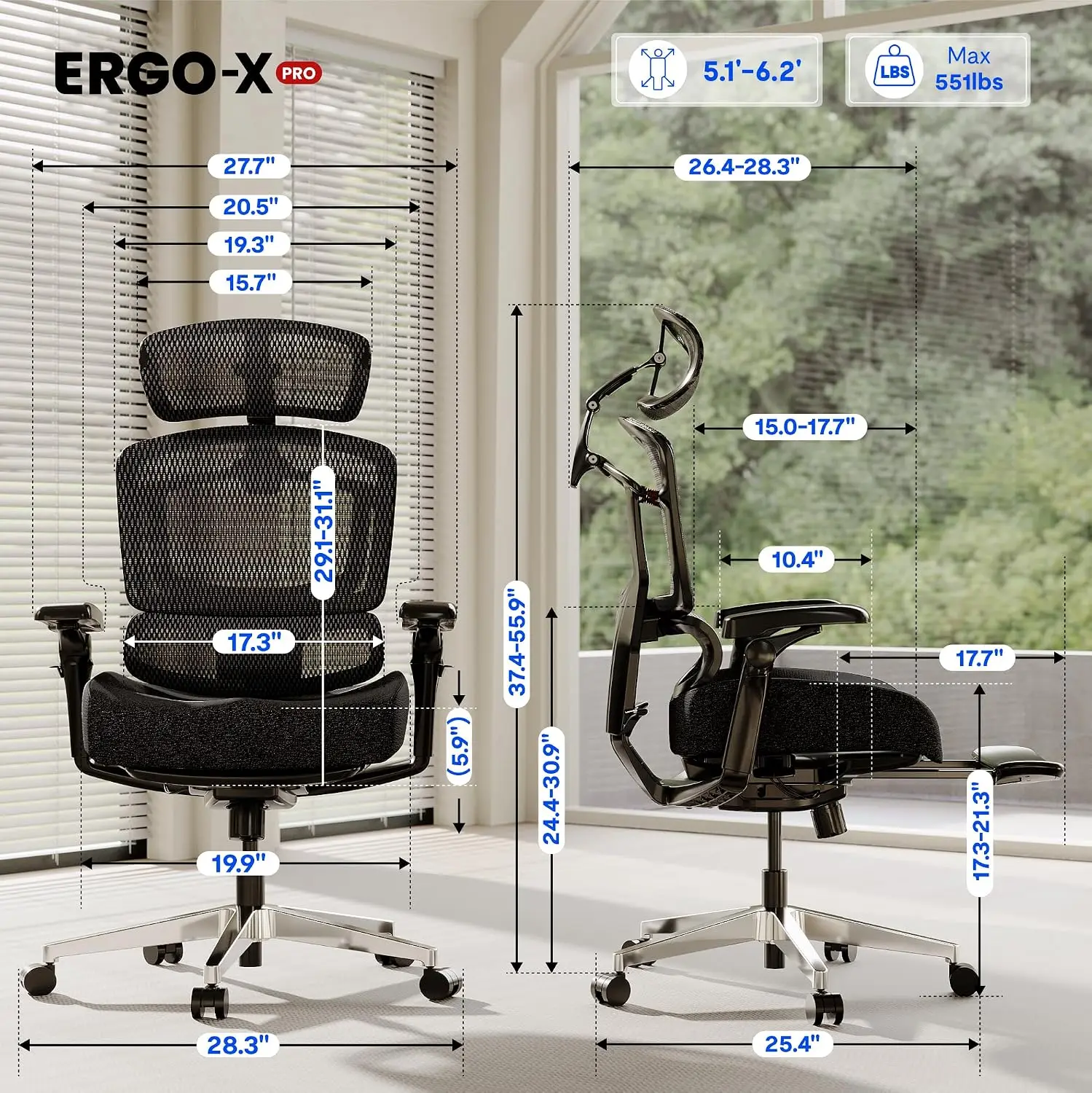 ErgoX Premium Ergonomic Office Chair Breath Black-FT | Adjustable Armrests, Dynamic Lumbar Support, Recline & Tilt, Customized