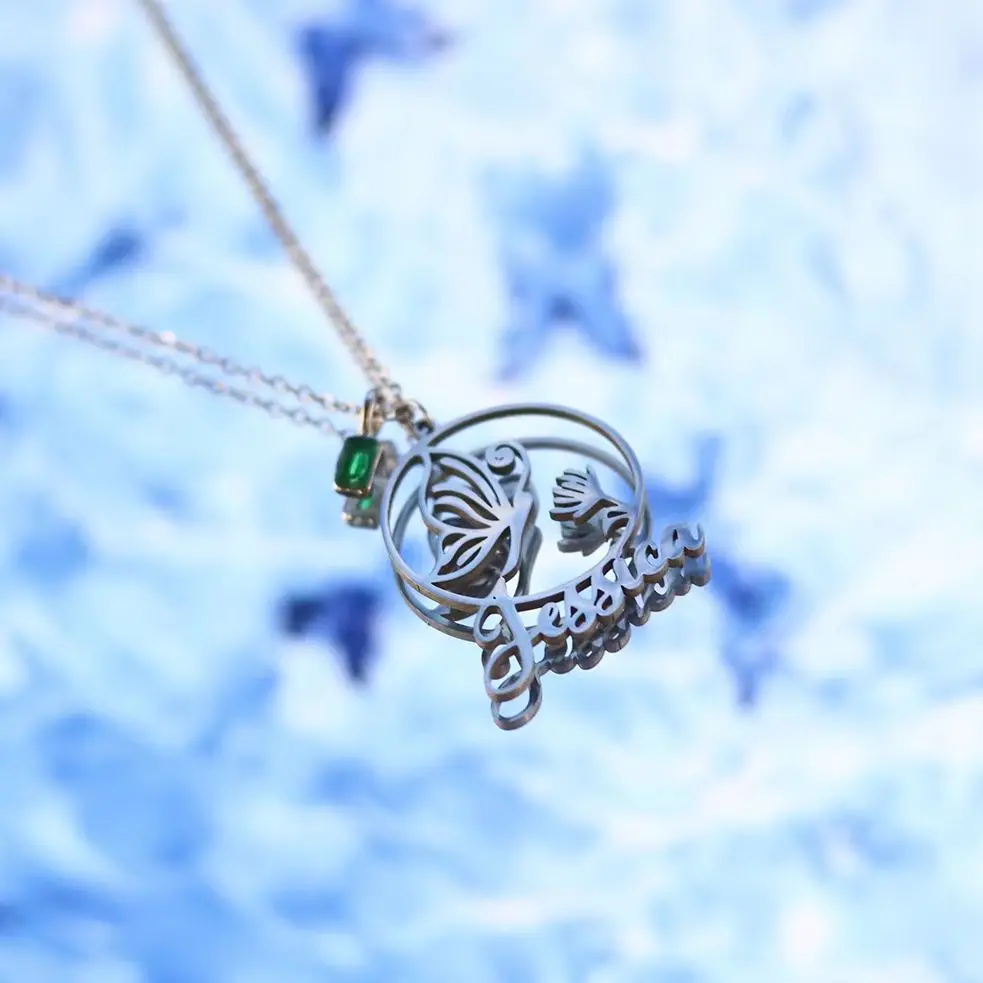 

Ожерелье с подвеской в виде бабочки и цветка из нержавеющей стали с именем на заказ от Todorova для женщин и девочек, ювелирное украшение для вечеринок, подарок