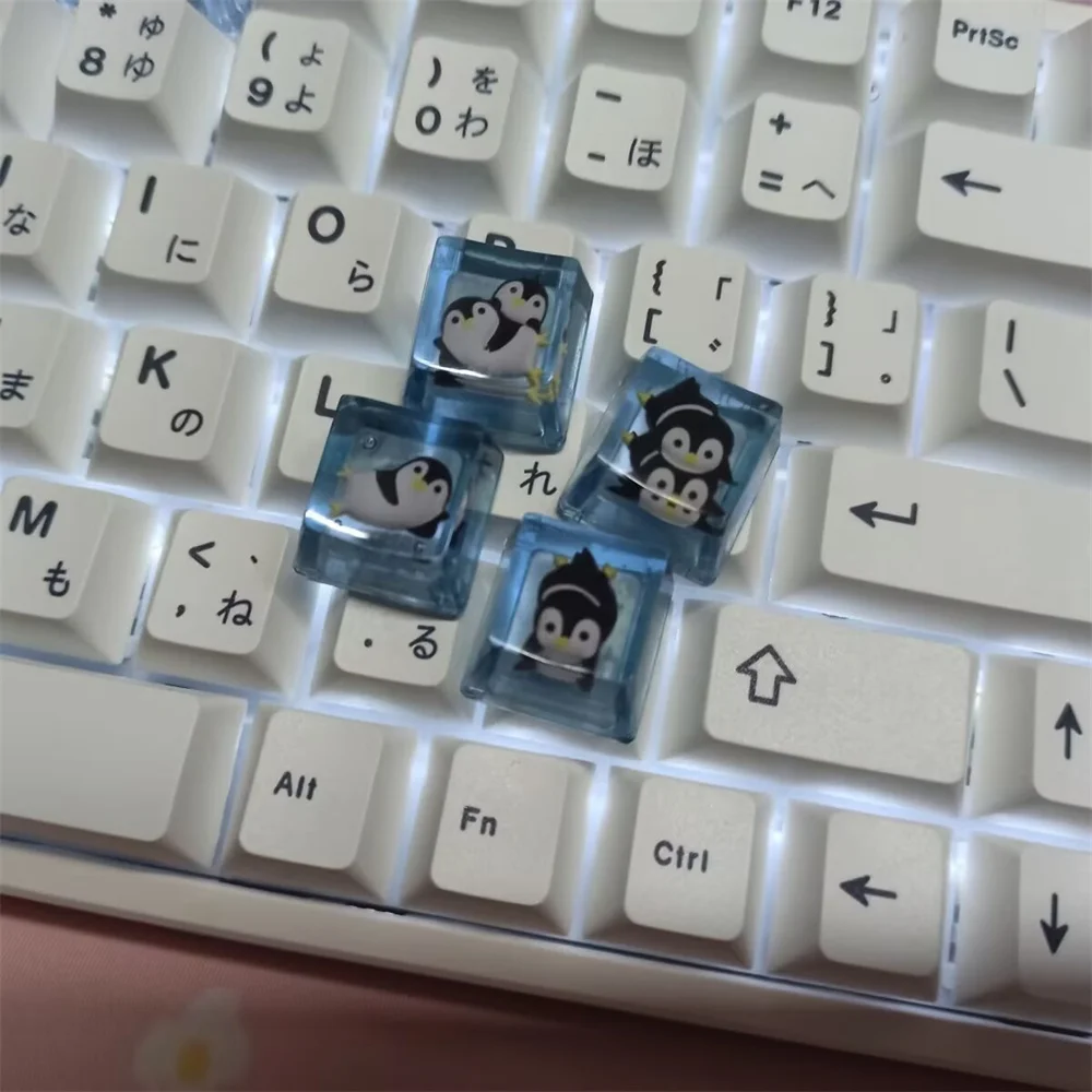 Handmade Penguin Theme Clear Resin Keycap 1 4Pcs Gaming Mechanical Keyboard Custom DIY Cute Keycap Teclado WASD ESC Number Key