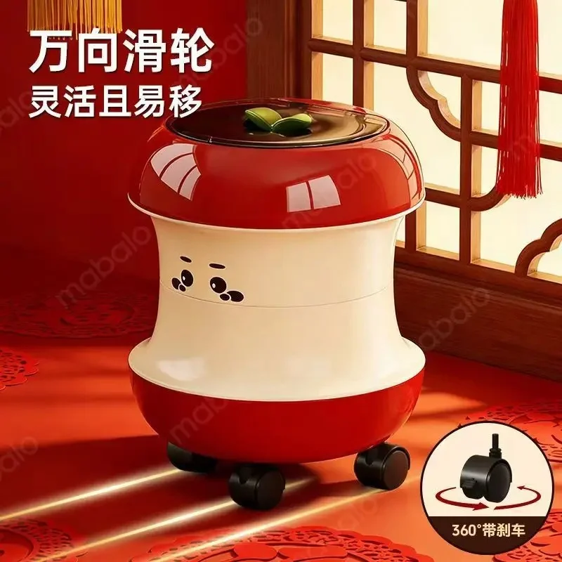 Apple Shape Home Trash Can with Large Capacity Double Inner Bucket Rolling Mobile Dustbin with Lid for Kitchen