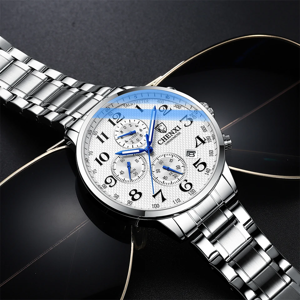 CHENXI Luxury Watch Men Leather Quartz Wristwatch Waterproof Chronograph Luminous Stainless Steel Strap Clock Watches For Men